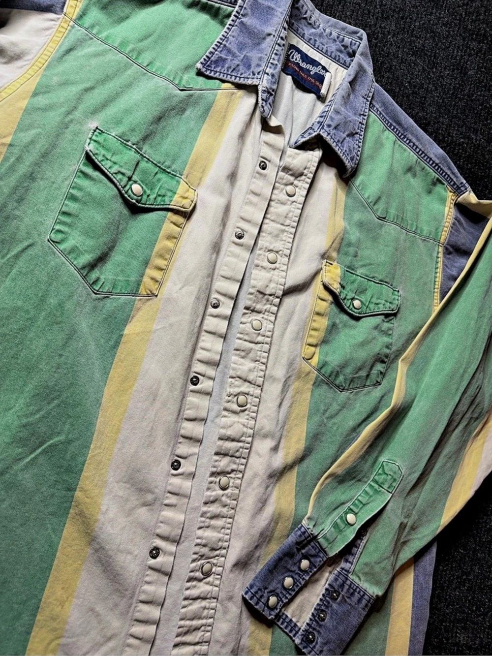 Vintage Wrangler X-Long Tails Western Pearl Snap Shirt XL 17.5x36 Pastel Stripe